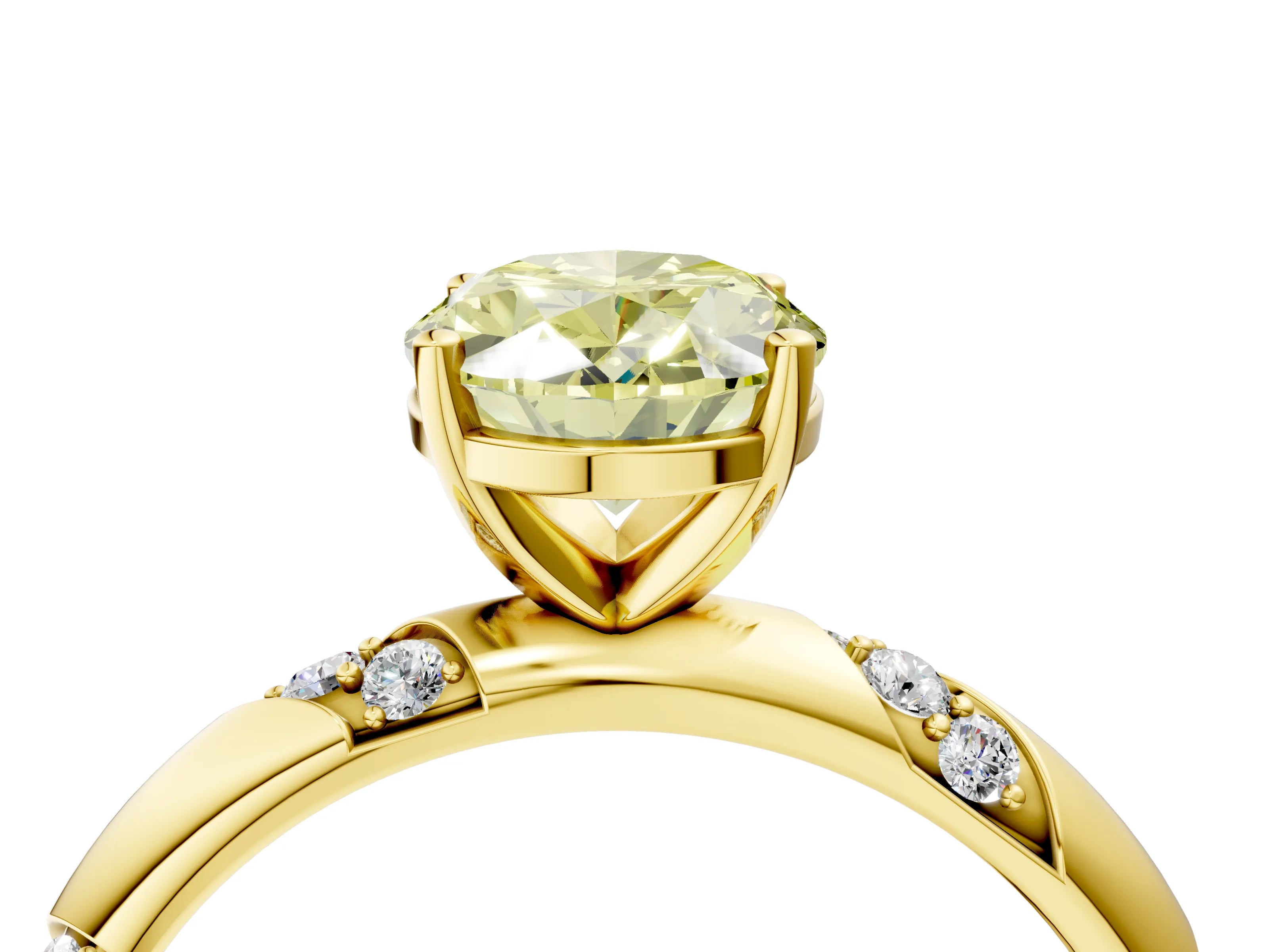 Yellow gold Fancy Yellow Oval Cut Solitaire Diamond Engagement Ring with Twisted Pave Band and Four-Prong Setting_7