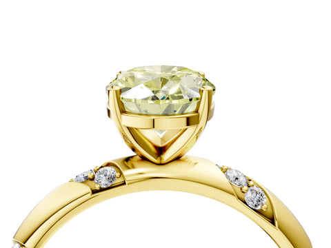 Yellow gold Fancy Yellow Oval Cut Solitaire Diamond Engagement Ring with Twisted Pave Band and Four-Prong Setting_7