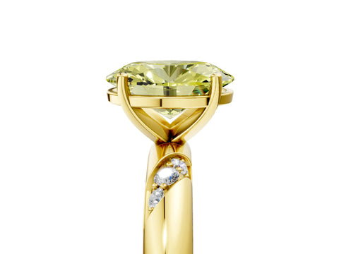 Yellow gold Fancy Yellow Oval Cut Solitaire Diamond Engagement Ring with Twisted Pave Band and Four-Prong Setting_8
