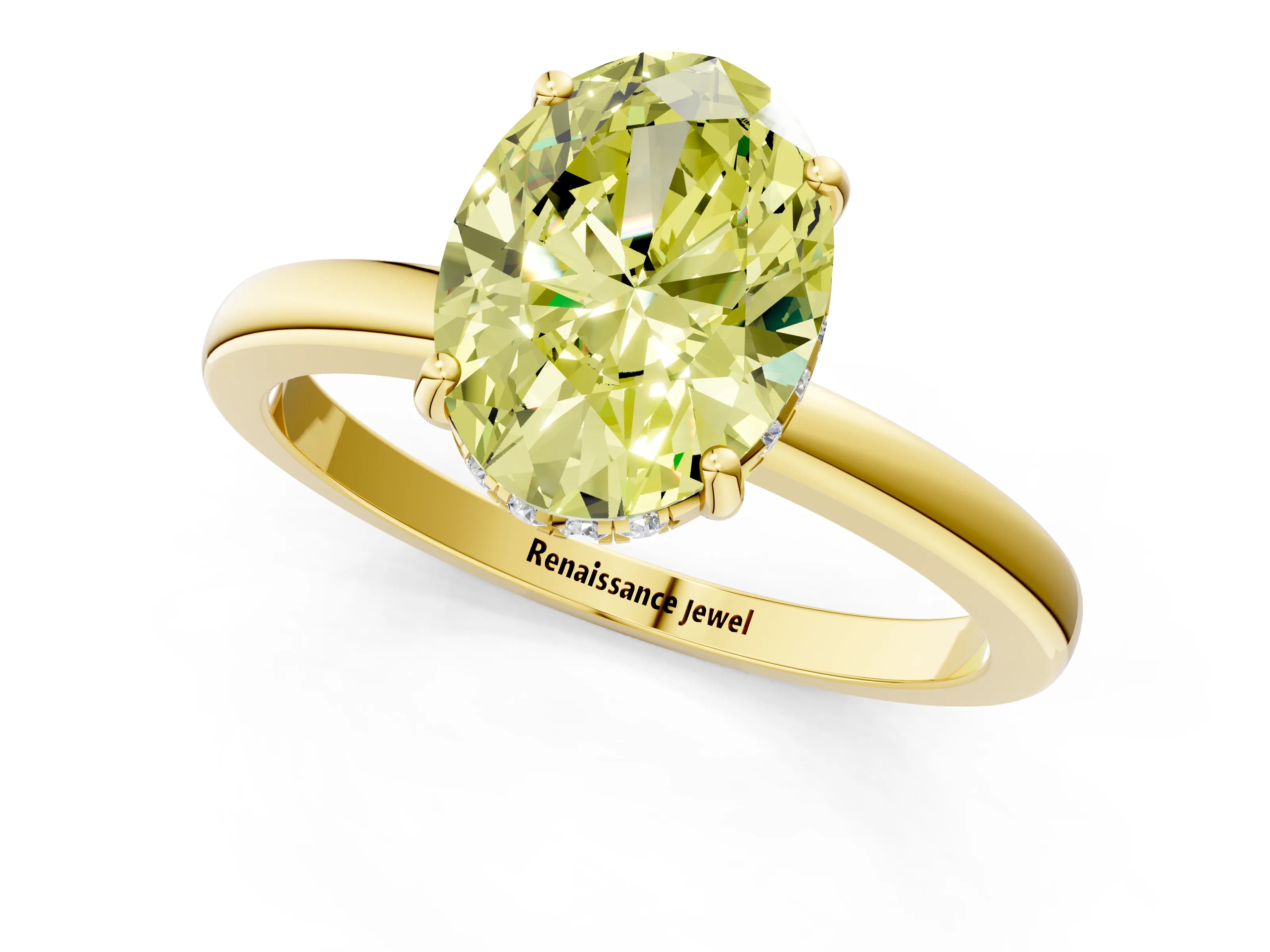 Yellow gold Fancy Yellow Oval Cut Solitaire Diamond Ring with Prong Setting and Plain Band_1