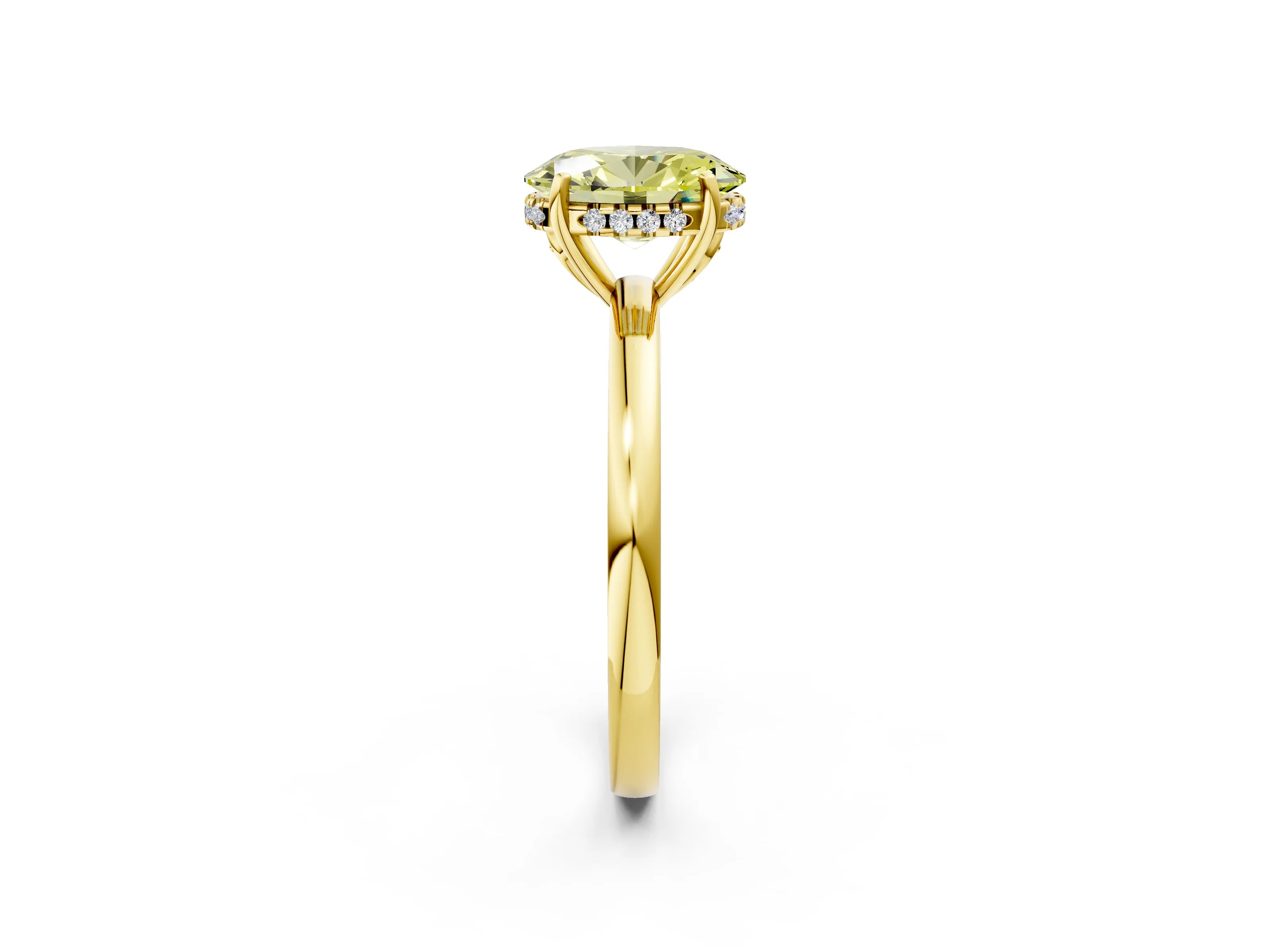 Yellow gold Fancy Yellow Oval Cut Solitaire Diamond Ring with Prong Setting and Plain Band_2