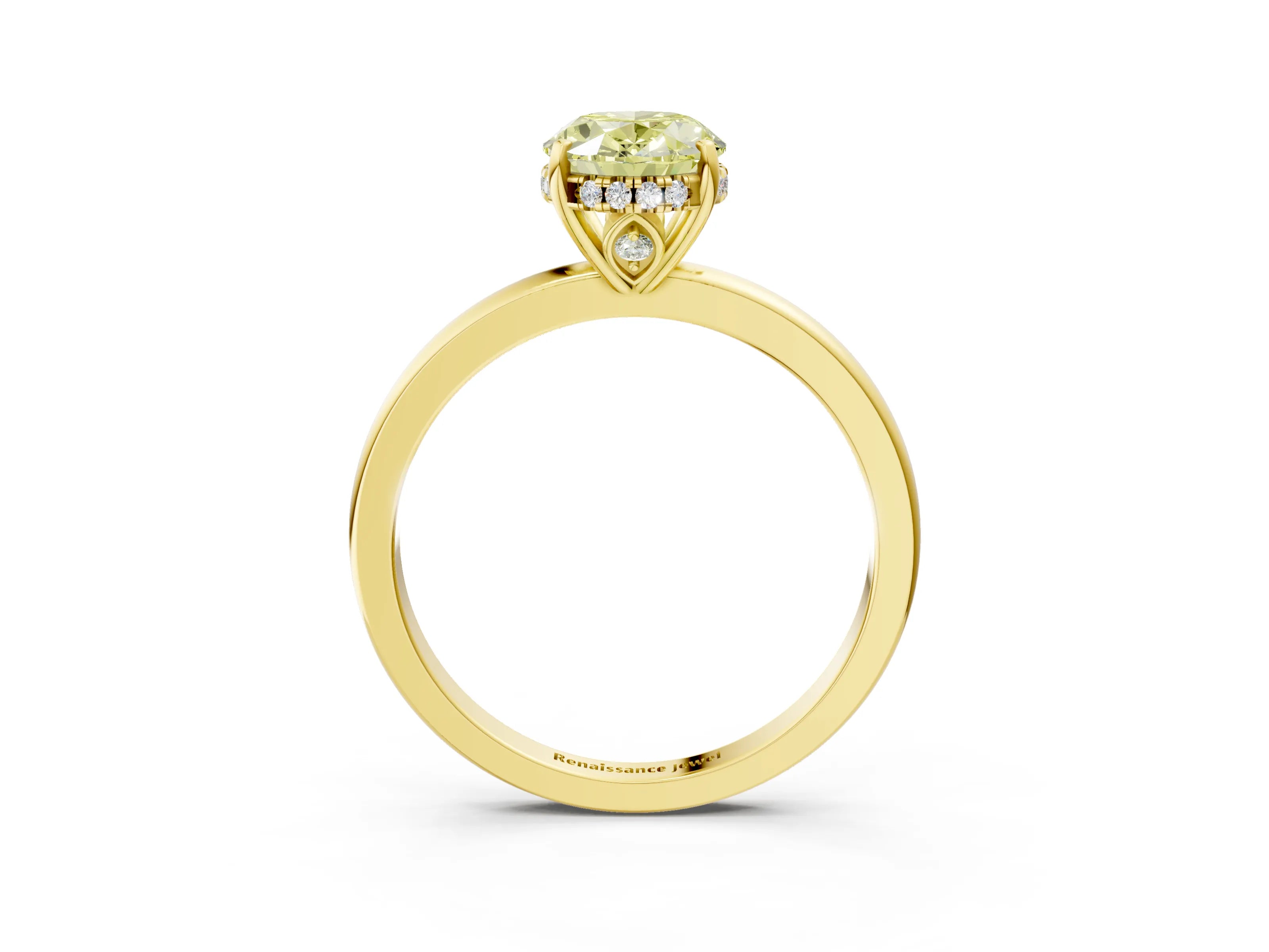Yellow gold Fancy Yellow Oval Cut Solitaire Diamond Ring with Prong Setting and Plain Band_3