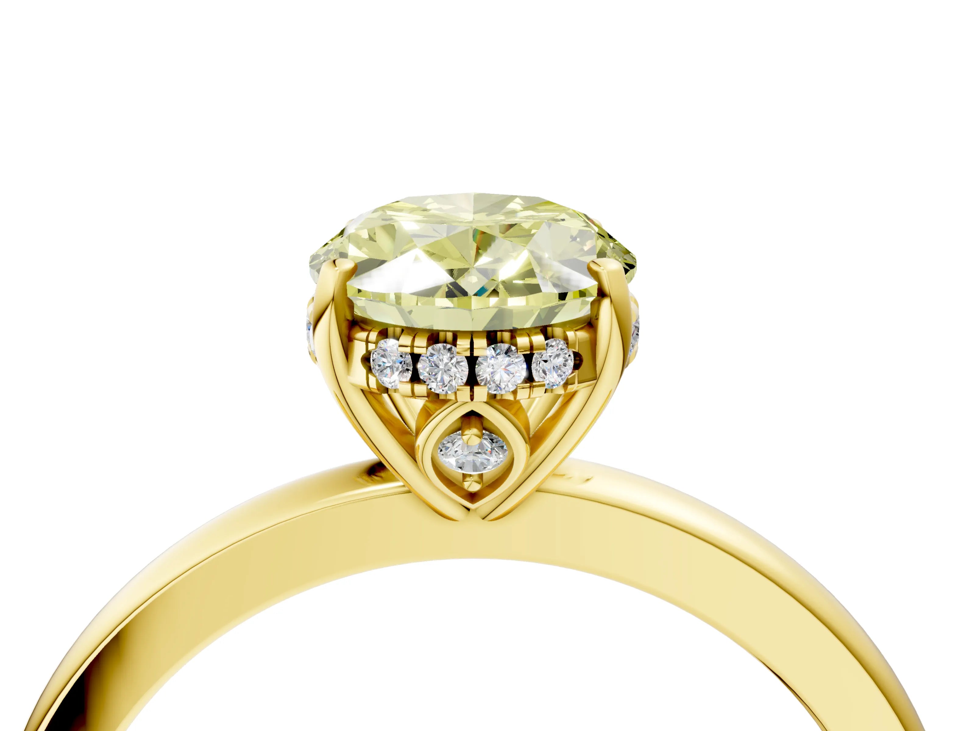 Yellow gold Fancy Yellow Oval Cut Solitaire Diamond Ring with Prong Setting and Plain Band_4