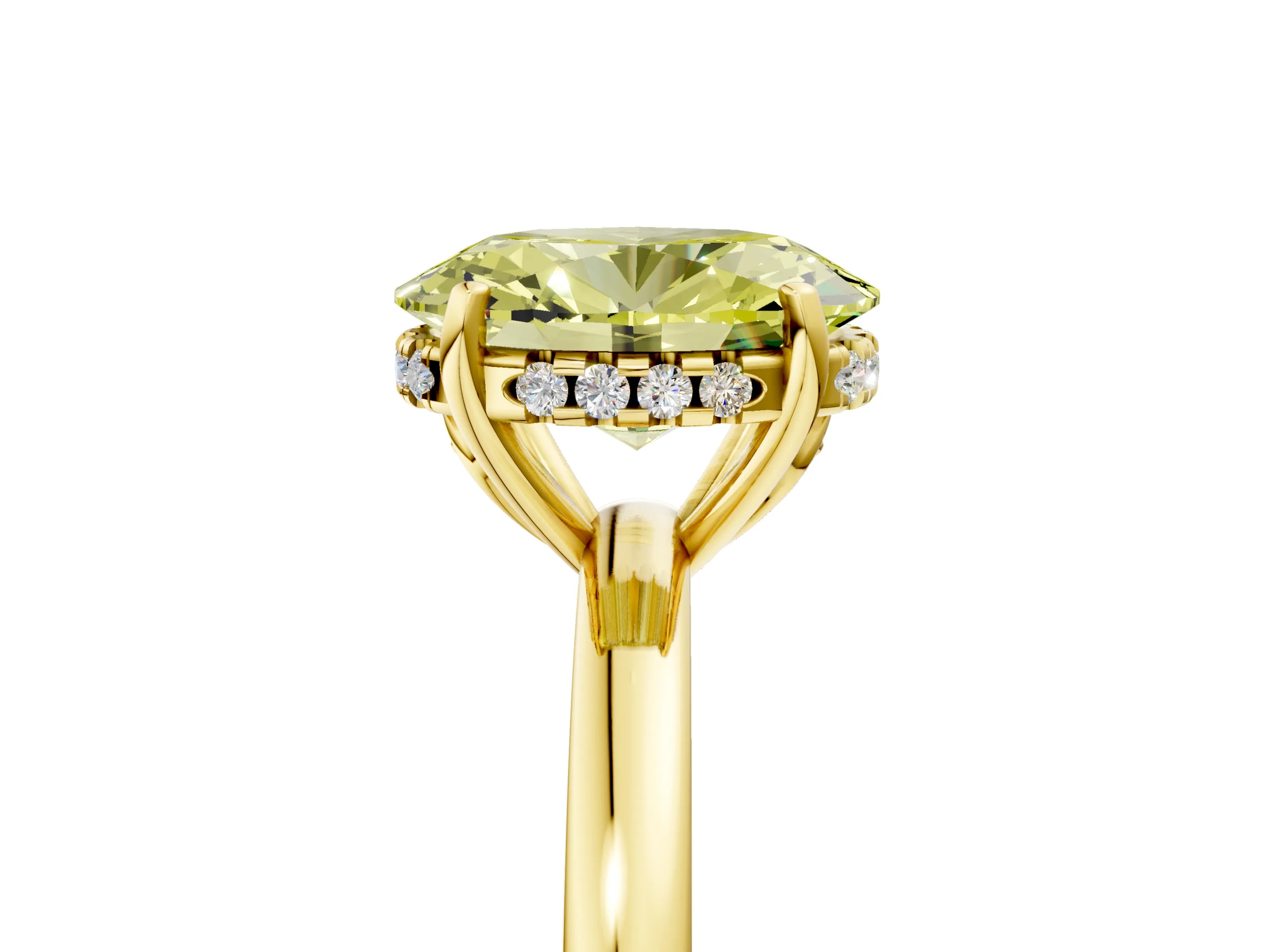 Yellow gold Fancy Yellow Oval Cut Solitaire Diamond Ring with Prong Setting and Plain Band_5