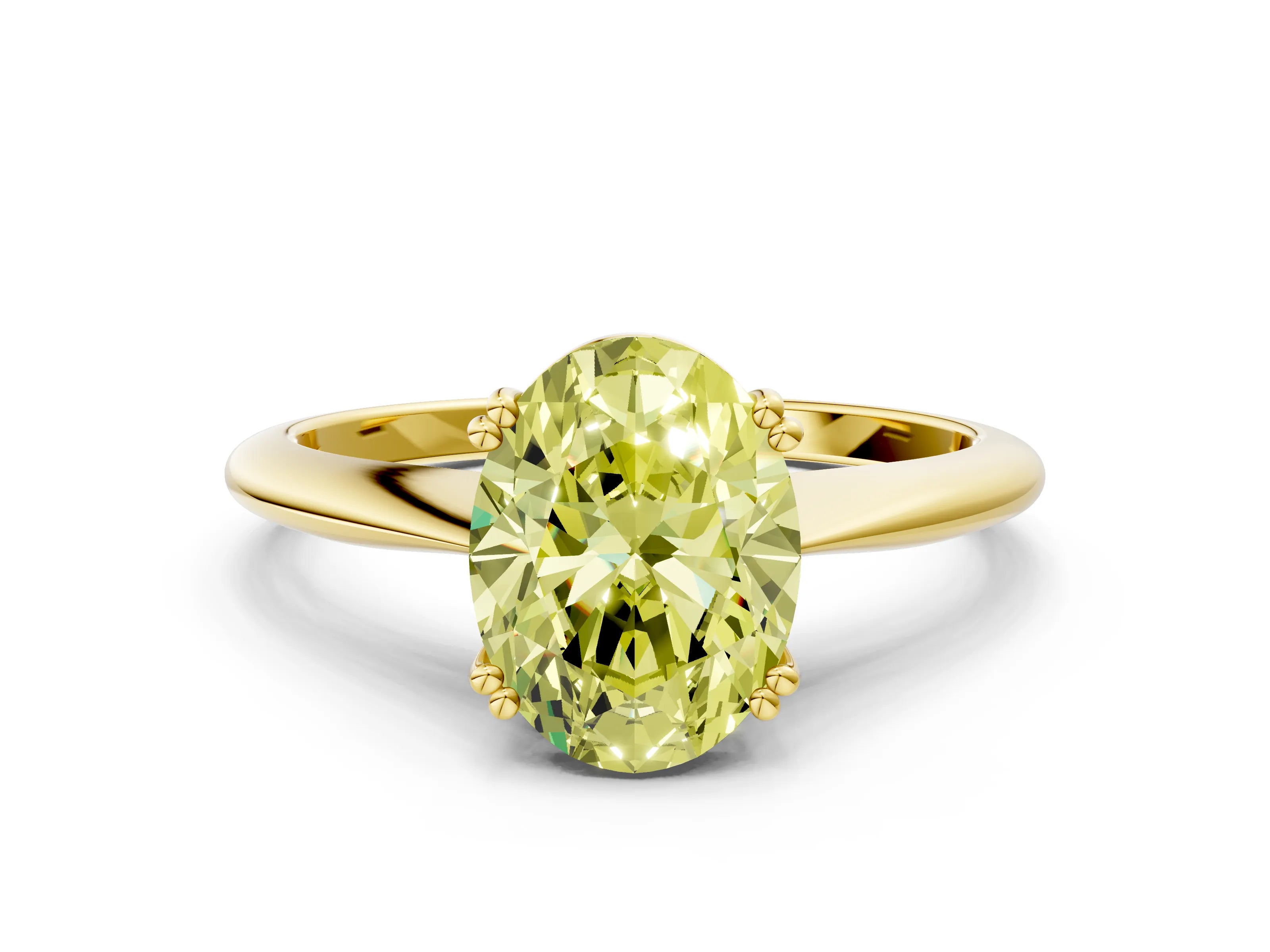 Yellow gold Fancy Yellow Oval Cut Solitaire Diamond Ring with Six-Prong Setting and Classic Band
