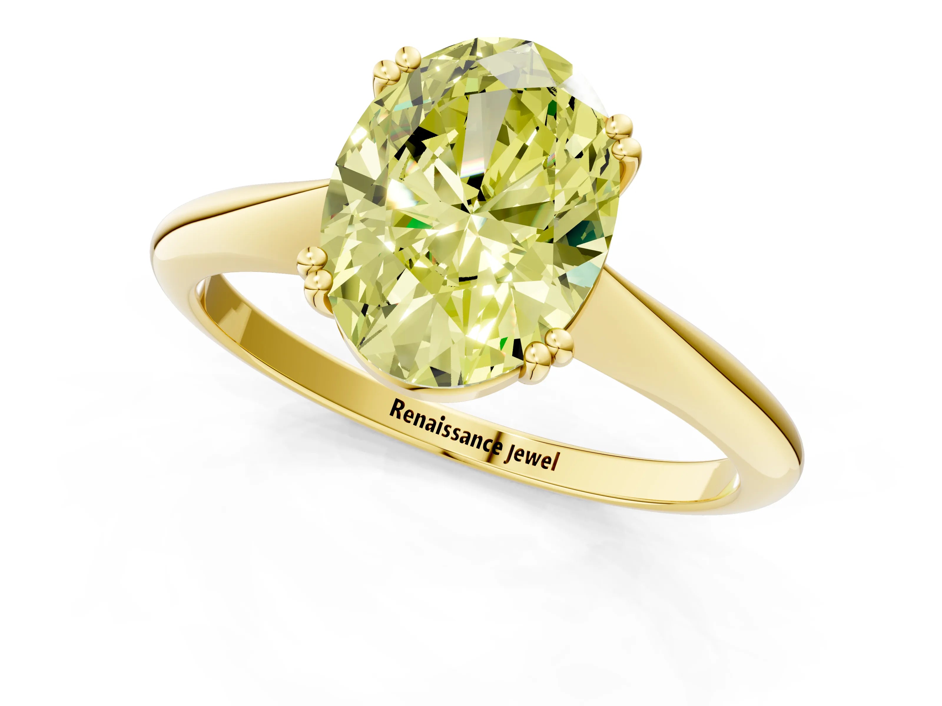 Yellow gold Fancy Yellow Oval Cut Solitaire Diamond Ring with Six-Prong Setting and Classic Band_1