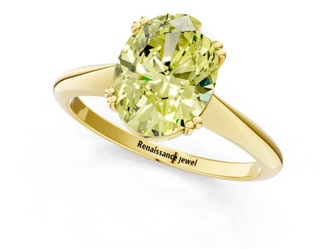 Yellow gold Fancy Yellow Oval Cut Solitaire Diamond Ring with Six-Prong Setting and Classic Band_1