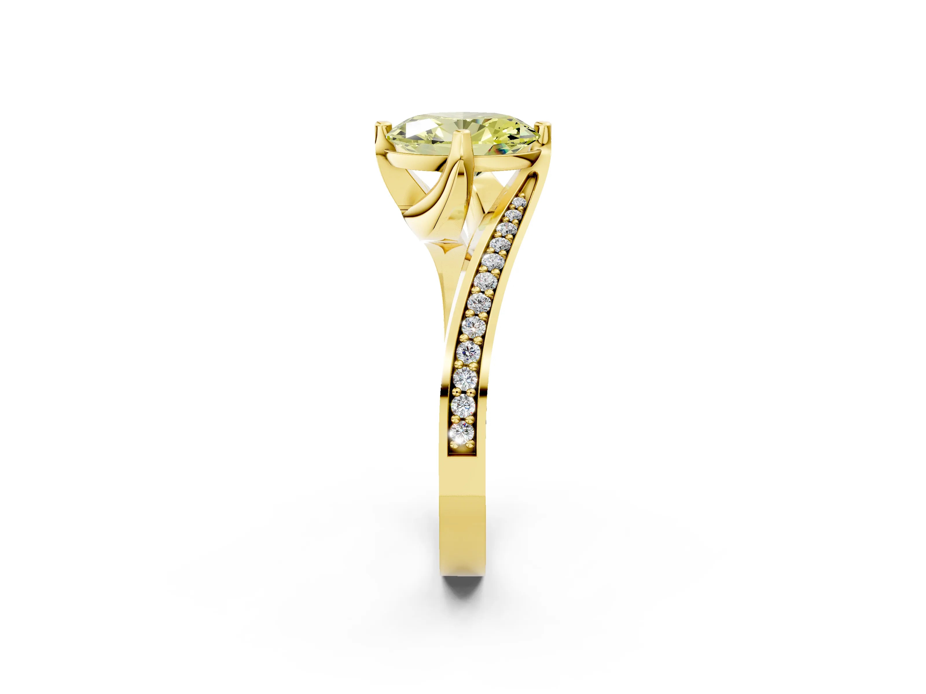 Yellow gold Fancy Yellow Oval Cut Solitaire Diamond Twist Band with Pavé Setting and Four-Prong Setting_2