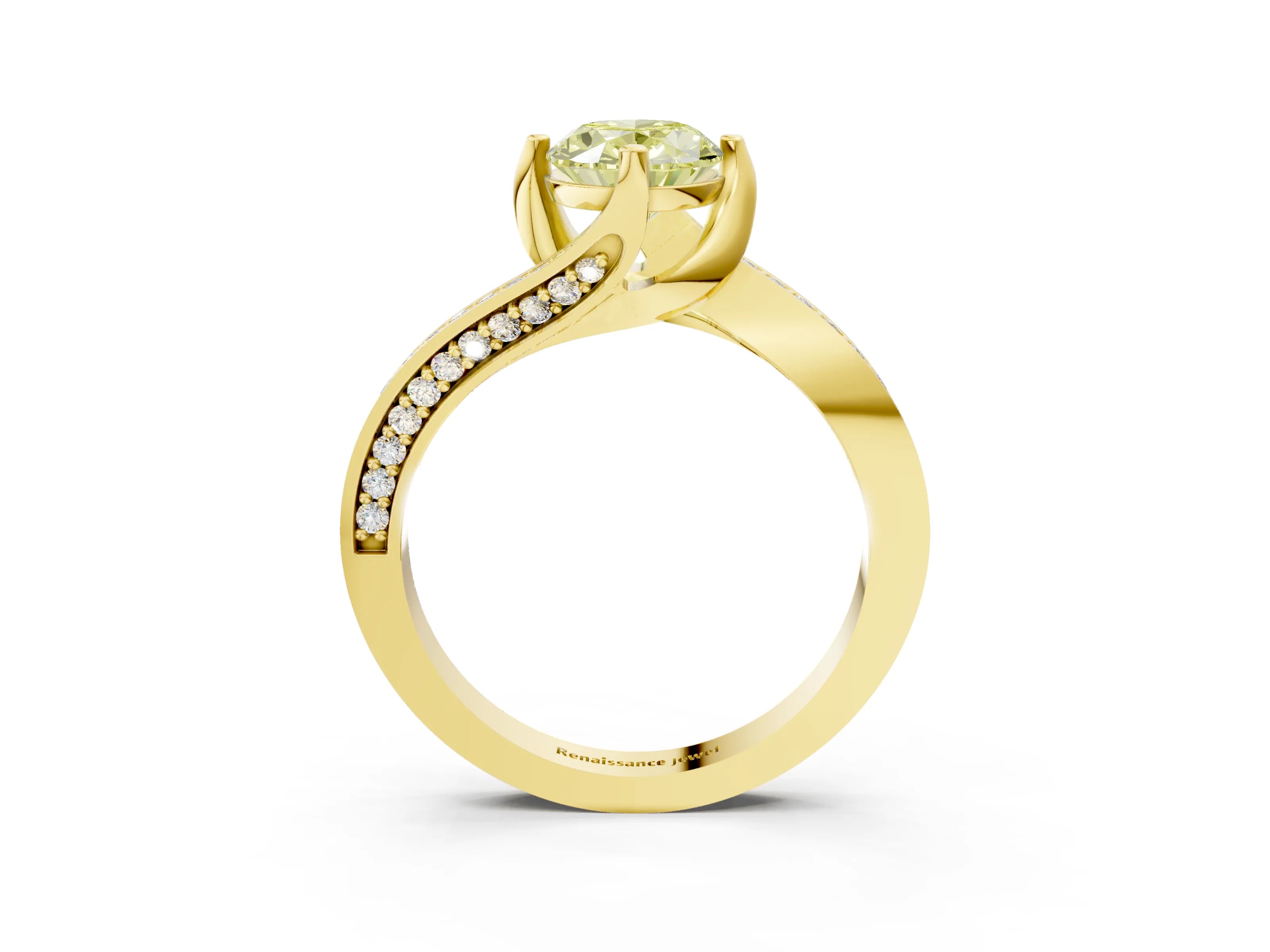 Yellow gold Fancy Yellow Oval Cut Solitaire Diamond Twist Band with Pavé Setting and Four-Prong Setting_3