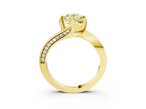 Yellow gold Fancy Yellow Oval Cut Solitaire Diamond Twist Band with Pavé Setting and Four-Prong Setting_3
