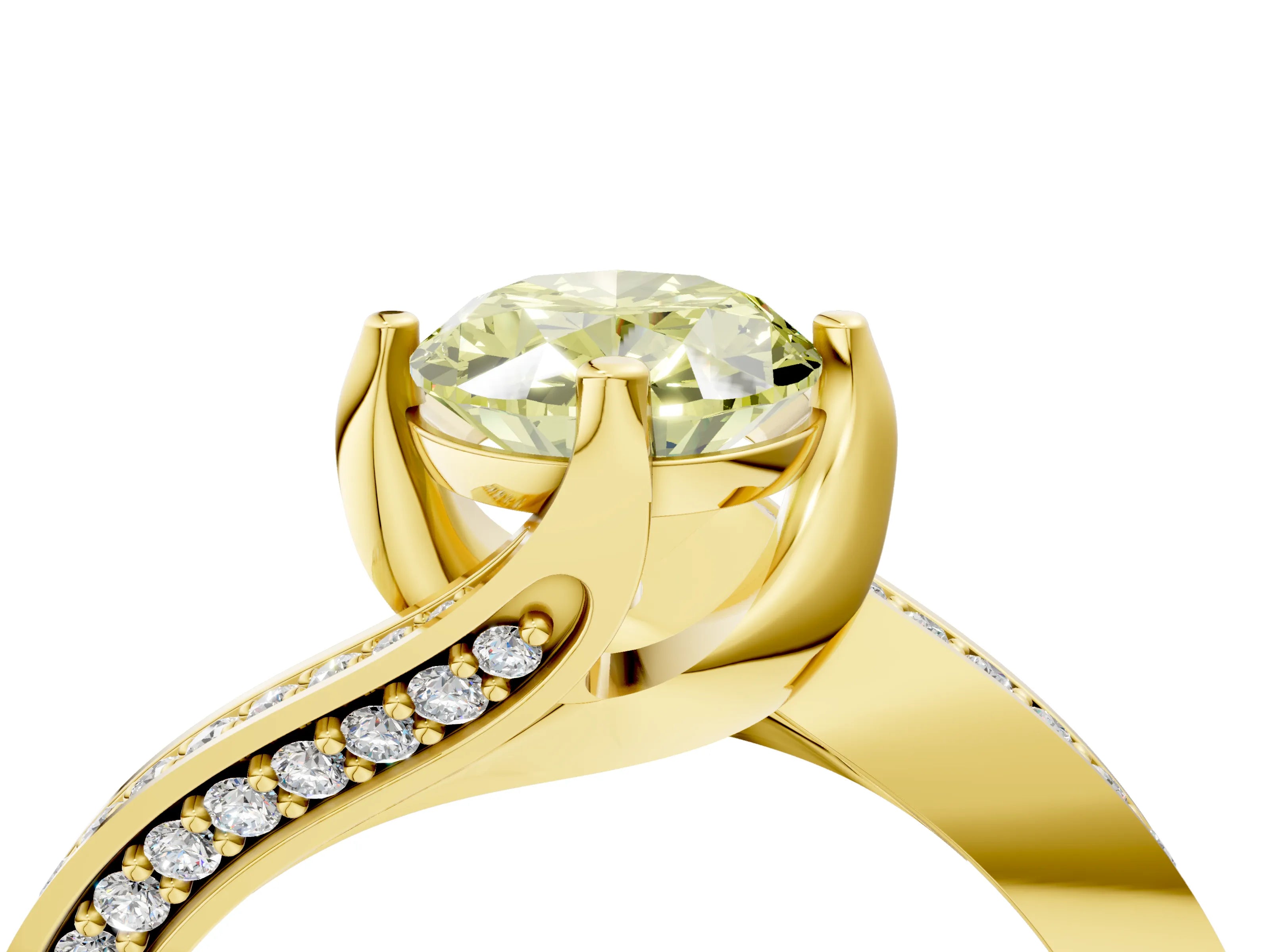 Yellow gold Fancy Yellow Oval Cut Solitaire Diamond Twist Band with Pavé Setting and Four-Prong Setting_4
