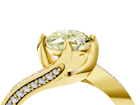 Yellow gold Fancy Yellow Oval Cut Solitaire Diamond Twist Band with Pavé Setting and Four-Prong Setting_4