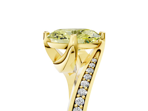 Yellow gold Fancy Yellow Oval Cut Solitaire Diamond Twist Band with Pavé Setting and Four-Prong Setting_5