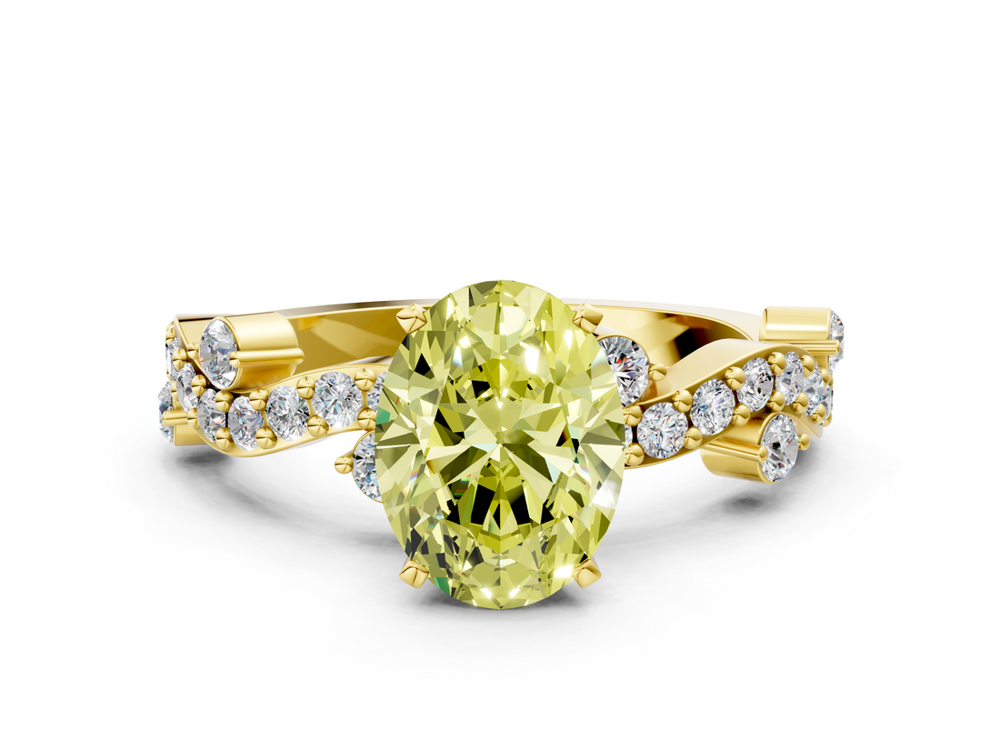 Yellow gold Fancy Yellow Oval  Cut Solitaire Diamond Twisted Band with Pave Setting_47
