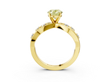 Yellow gold Fancy Yellow Oval  Cut Solitaire Diamond with Side Stones on Criss-Cross Band and Four-Prong Setting_6
