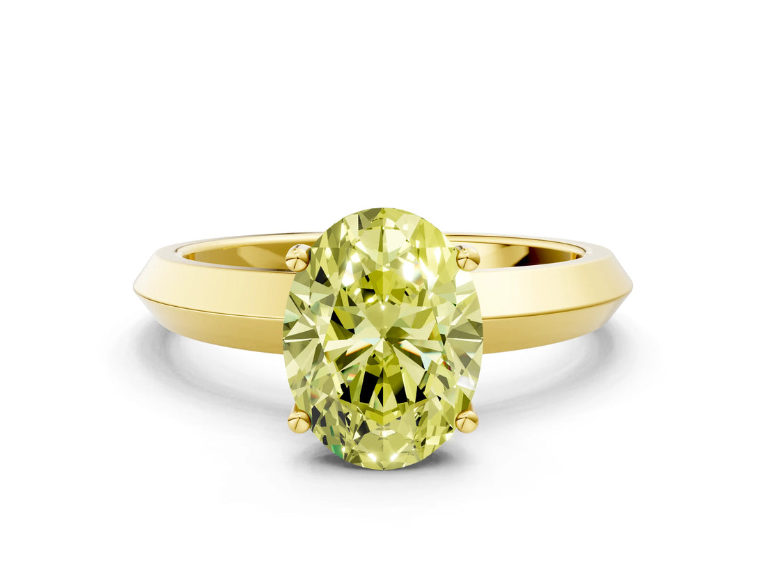 Yellow gold Fancy Yellow Oval  Cut Solitaire Engagement Ring with Flat Band and Four-Prong Setting