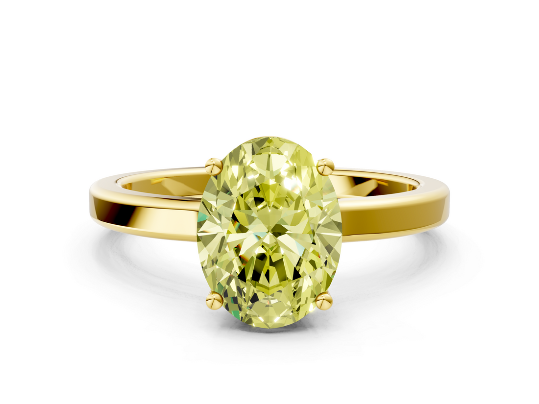 Yellow gold Fancy Yellow Oval  Cut Solitaire Engagement Ring with Four-Prong Setting on a Classic Band_20
