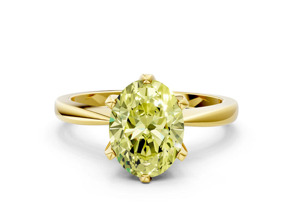 Yellow gold Fancy Yellow Oval Cut Solitaire Engagement Ring with Six-Prong Setting and Tapered Band