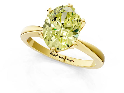 Yellow gold Fancy Yellow Oval Cut Solitaire Engagement Ring with Six-Prong Setting and Tapered Band_1