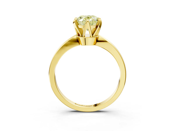 Yellow gold Fancy Yellow Oval Cut Solitaire Engagement Ring with Six-Prong Setting and Tapered Band