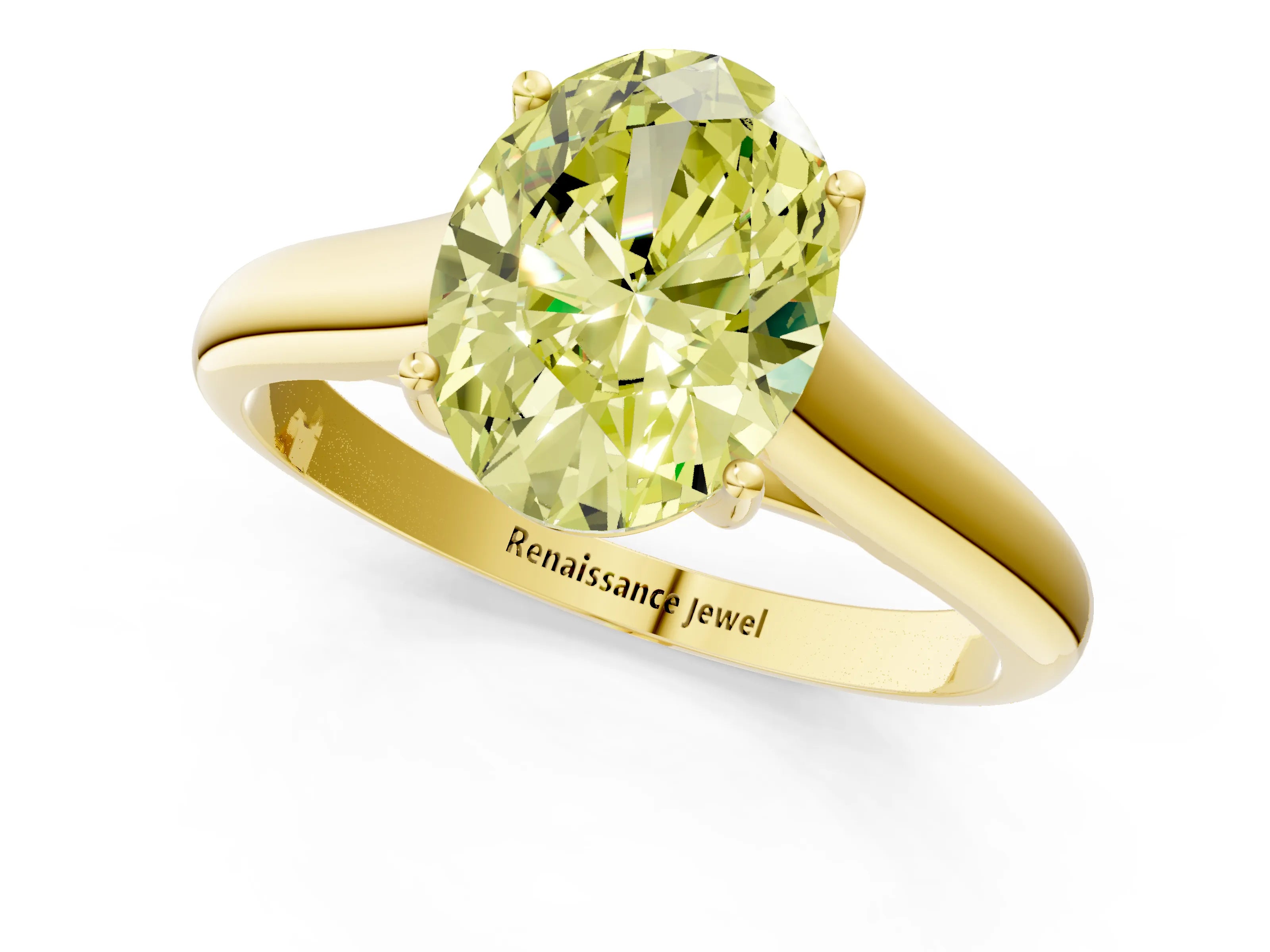 Yellow gold Fancy Yellow Oval Cut Solitaire Engagement Ring with Tapered Band and Four-Prong Setting_4
