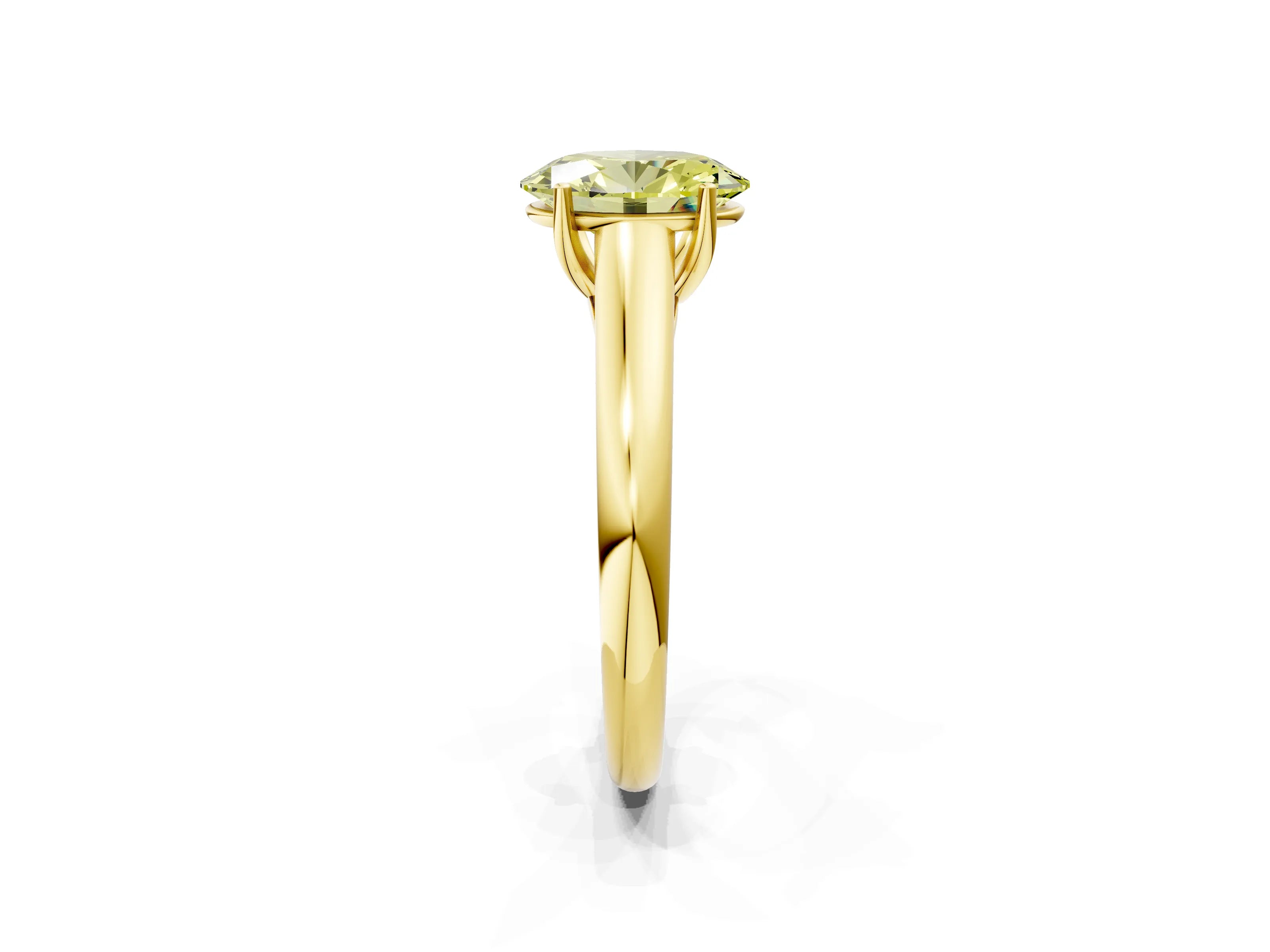 Yellow gold Fancy Yellow Oval Cut Solitaire Engagement Ring with Tapered Band and Four-Prong Setting_5