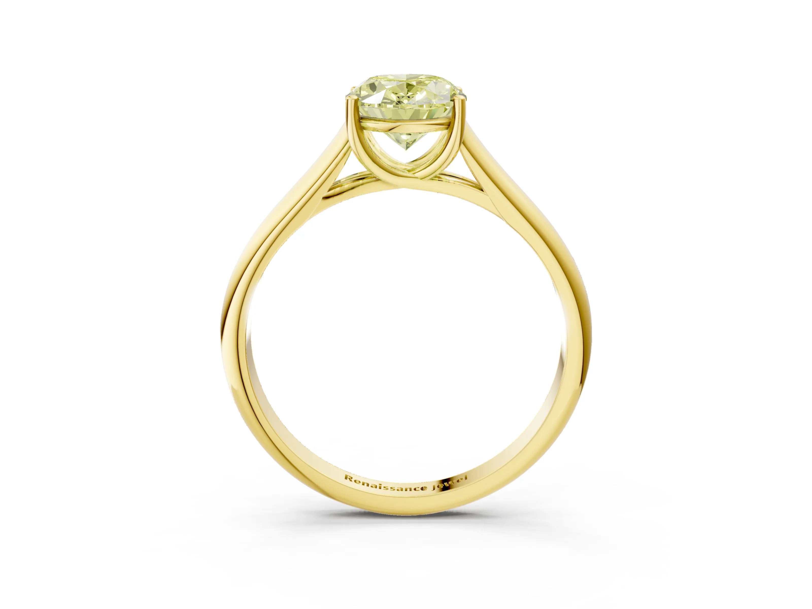 Yellow gold Fancy Yellow Oval Cut Solitaire Engagement Ring with Tapered Band and Four-Prong Setting_6