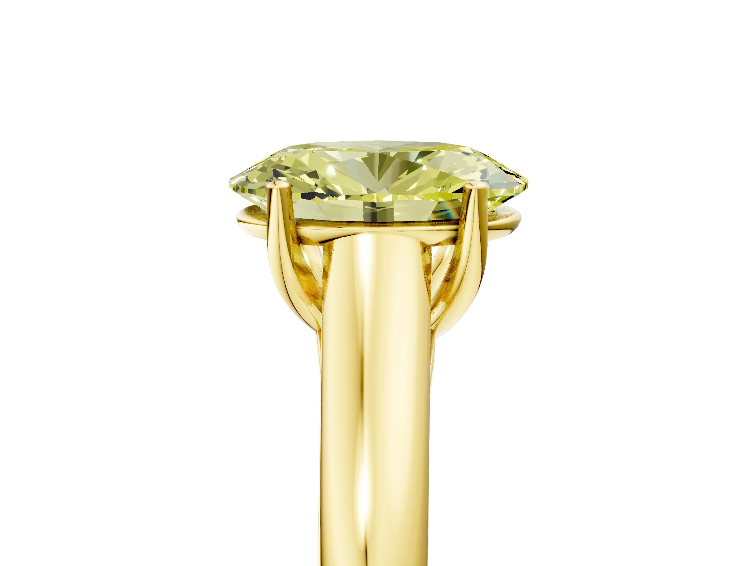 Yellow gold Fancy Yellow Oval Cut Solitaire Engagement Ring with Tapered Band and Four-Prong Setting_8