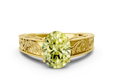 Yellow gold Fancy Yellow Oval  Cut Solitaire Engraved Band with Four-Prong Setting_62
