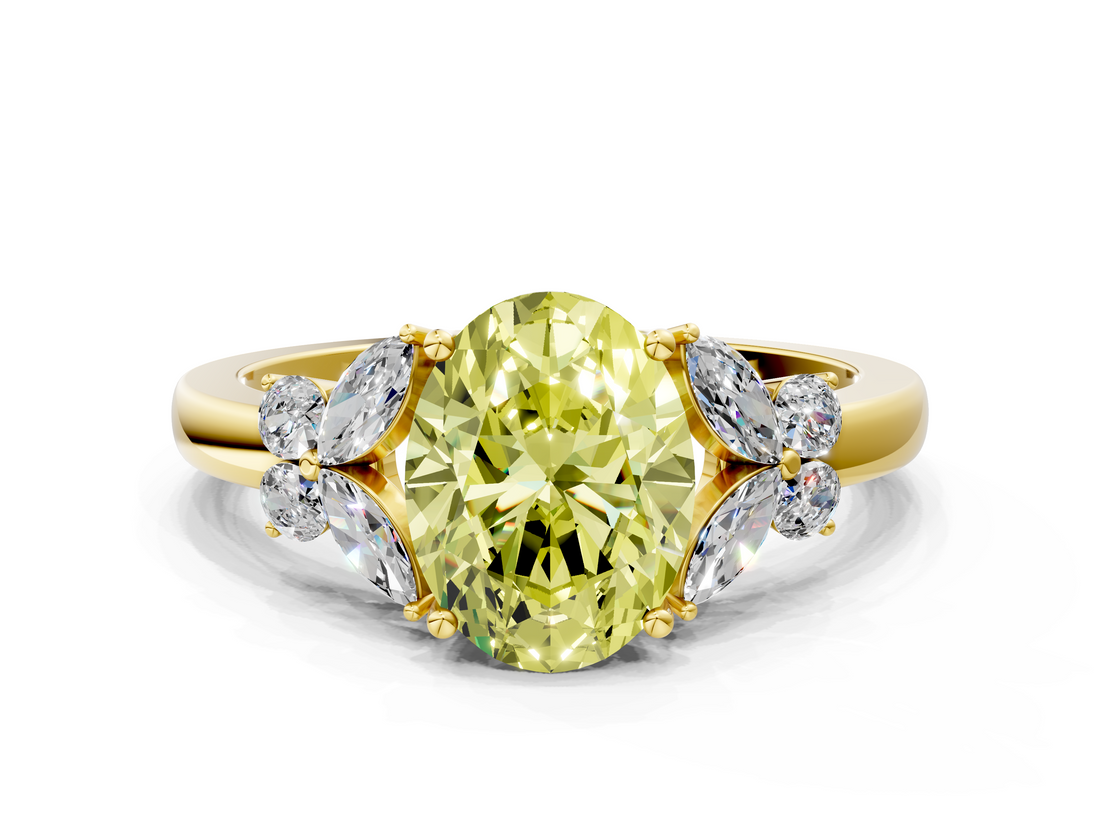 Yellow gold Fancy Yellow Oval  Cut Solitaire Floral Diamond Ring with Four-Prong Setting_37