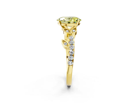 Yellow gold Fancy Yellow Oval Cut Solitaire Leaf-Inspired Diamond Ring with Pavé Band and Four-Prong Setting_2