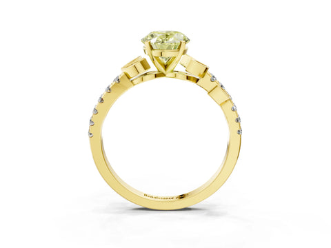 Yellow gold Fancy Yellow Oval Cut Solitaire Leaf-Inspired Diamond Ring with Pavé Band and Four-Prong Setting_3