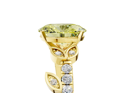 Yellow gold Fancy Yellow Oval Cut Solitaire Leaf-Inspired Diamond Ring with Pavé Band and Four-Prong Setting_5
