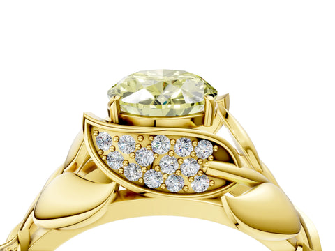 Yellow gold Fancy Yellow Oval Cut Solitaire Leaf-Inspired Engagement Ring with Prong Setting_4
