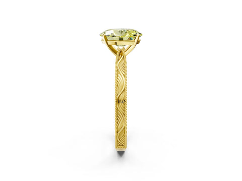 Yellow gold Fancy Yellow Oval Cut Solitaire Milgrain Engraved Band with Four-Prong Setting_2
