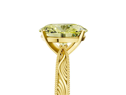 Yellow gold Fancy Yellow Oval Cut Solitaire Milgrain Engraved Band with Four-Prong Setting_5