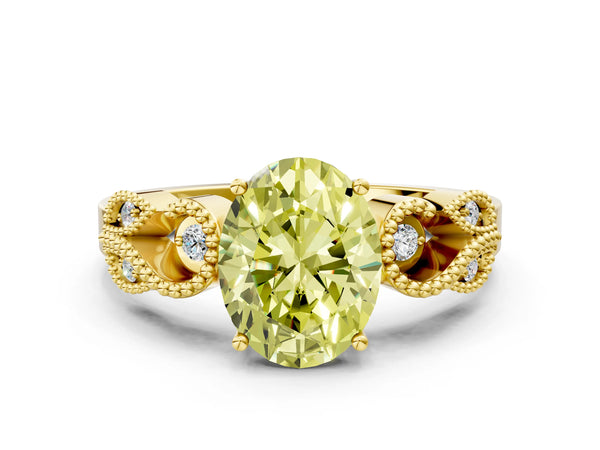 Yellow Gold Oval Vintage Solitaire Engagement Ring Setting for Fancy Yellow Center