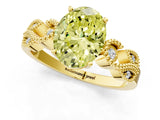 Yellow gold Fancy Yellow Oval Cut Solitaire Milgrain Leaf Band with Prong Setting_1