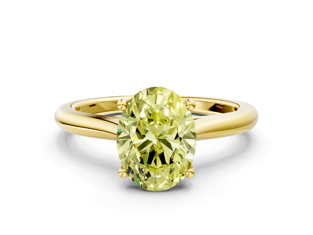 Yellow gold Fancy Yellow Oval  Cut Solitaire Ring with Cathedral Band and Four-Prong Setting_60