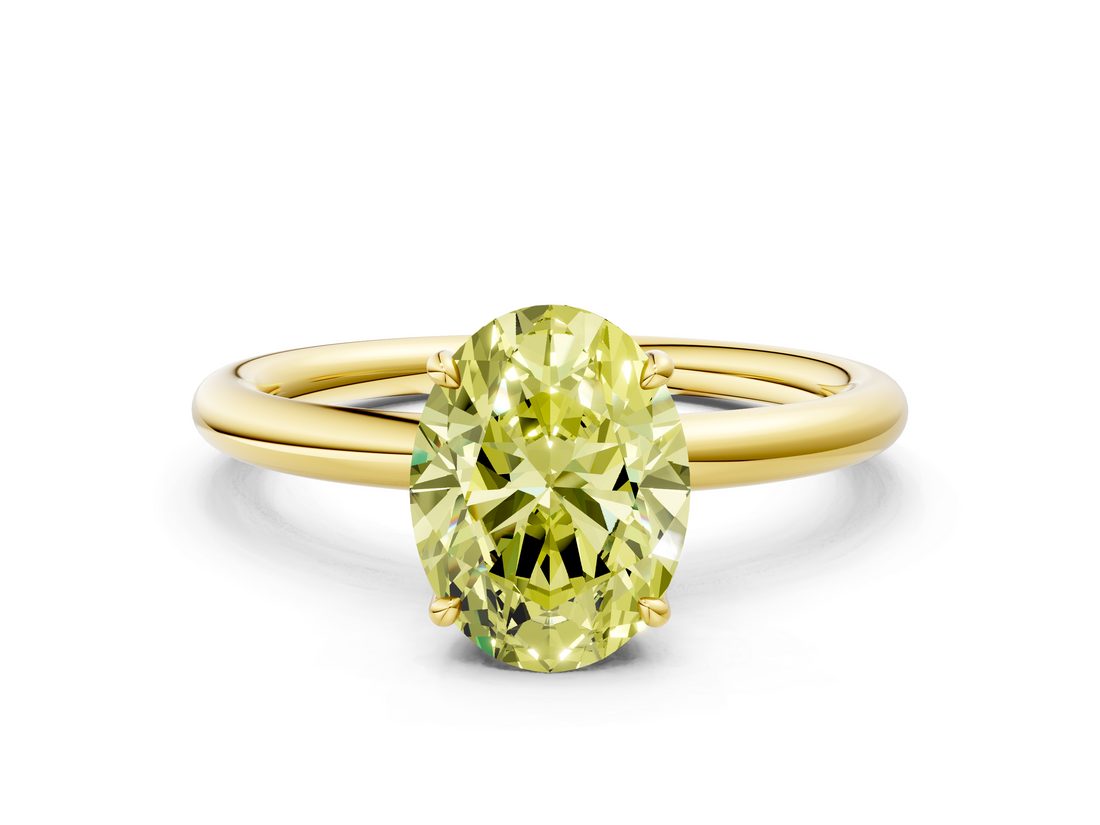 Yellow gold Fancy Yellow Oval  Cut Solitaire Ring with Thin Band and Four-Prong Setting_16