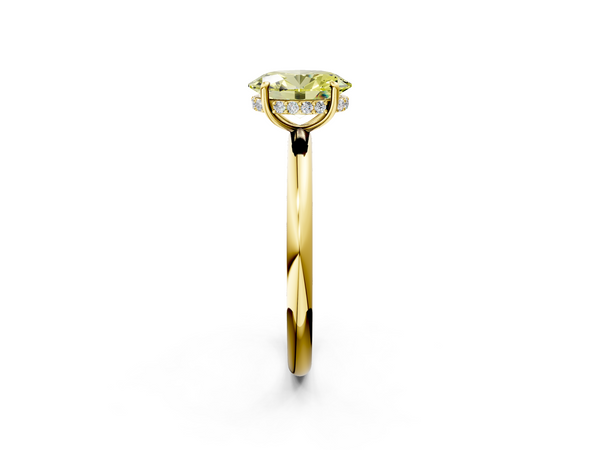 Yellow gold Fancy Yellow Oval Cut Diamond Solitaire Ring with Thin Band and Four-Prong Setting