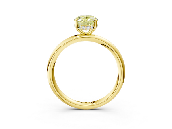 Yellow gold Fancy Yellow Oval Cut Diamond Solitaire Ring with Thin Band and Four-Prong Setting