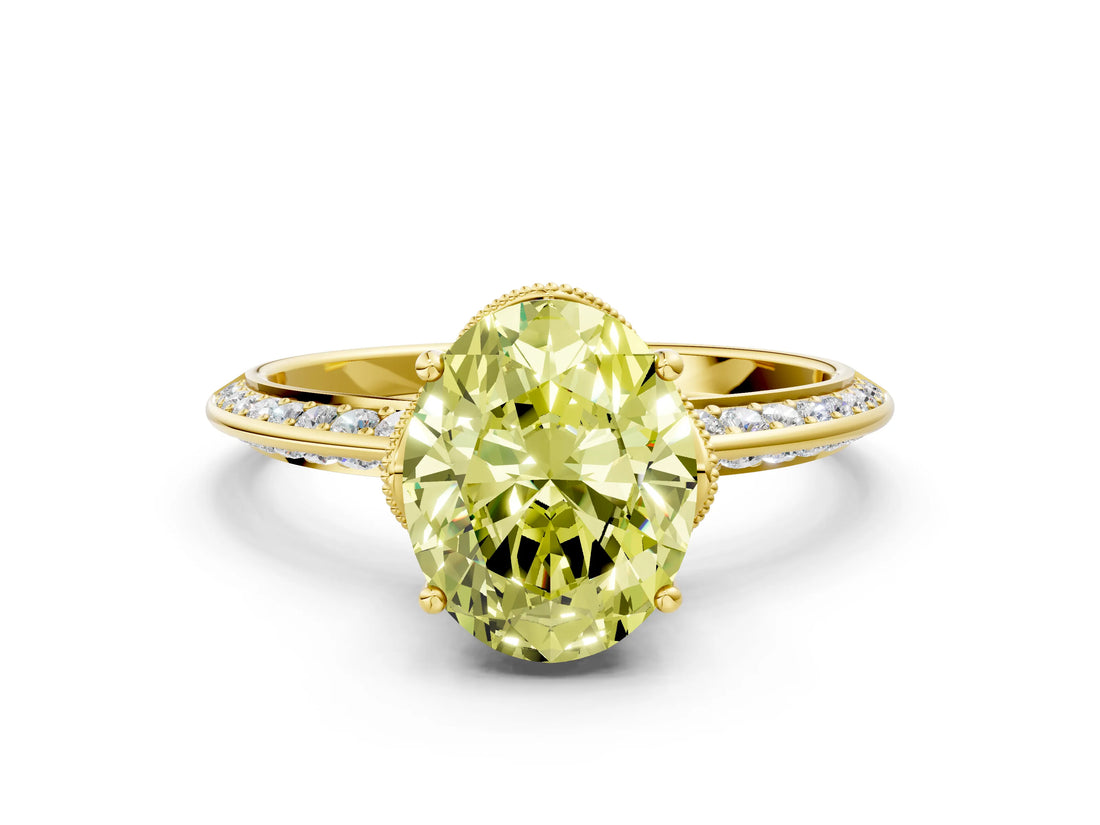 Yellow gold Fancy Yellow Oval Cut Solitaire Split Shank Pave Diamond Engagement Ring with Four-Prong Setting_24