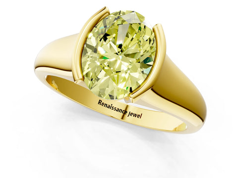Yellow gold Fancy Yellow Oval Cut Solitaire Tension Set Diamond Ring with Split Shank Band_1