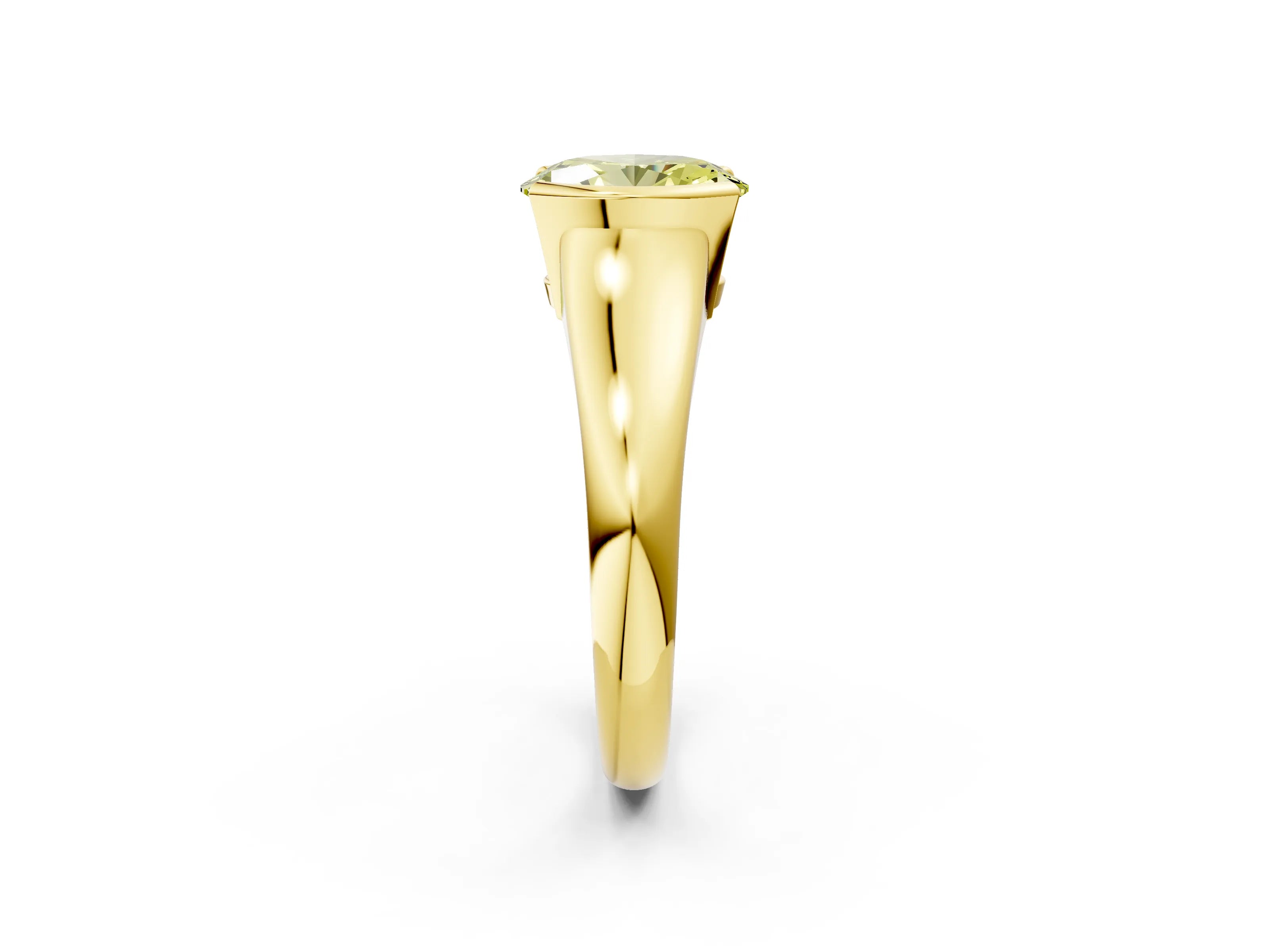Yellow gold Fancy Yellow Oval Cut Solitaire Tension Set Diamond Ring with Split Shank Band_2