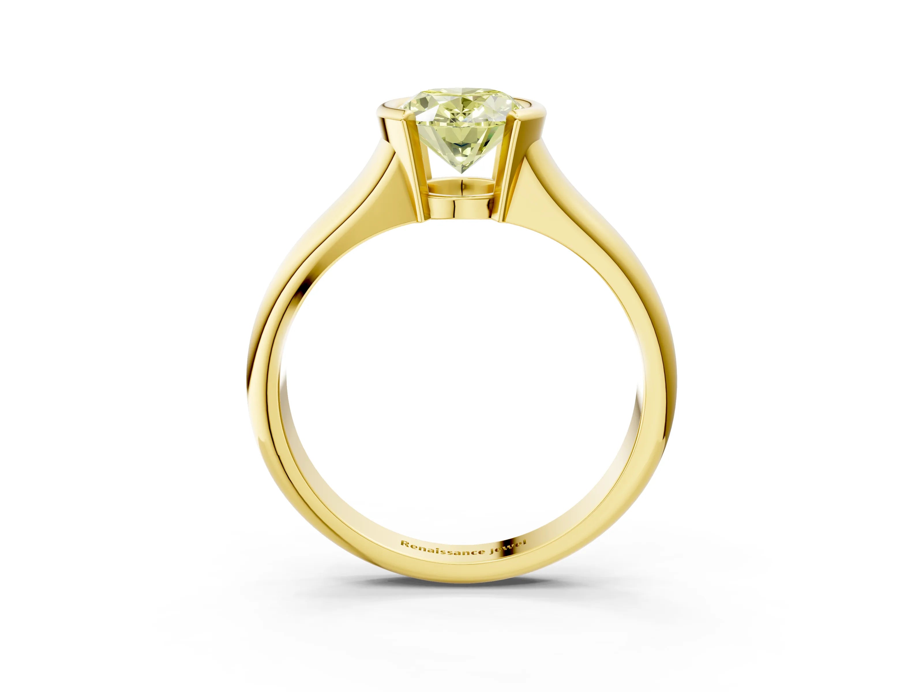 Yellow gold Fancy Yellow Oval Cut Solitaire Tension Set Diamond Ring with Split Shank Band_3
