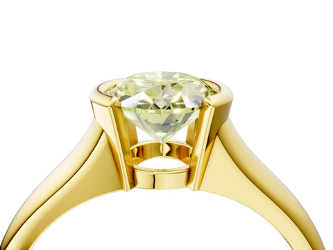 Yellow gold Fancy Yellow Oval Cut Solitaire Tension Set Diamond Ring with Split Shank Band_4