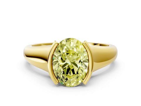 Yellow gold Fancy Yellow Oval Cut Solitaire Tension Set Diamond Ring with Split Shank Band