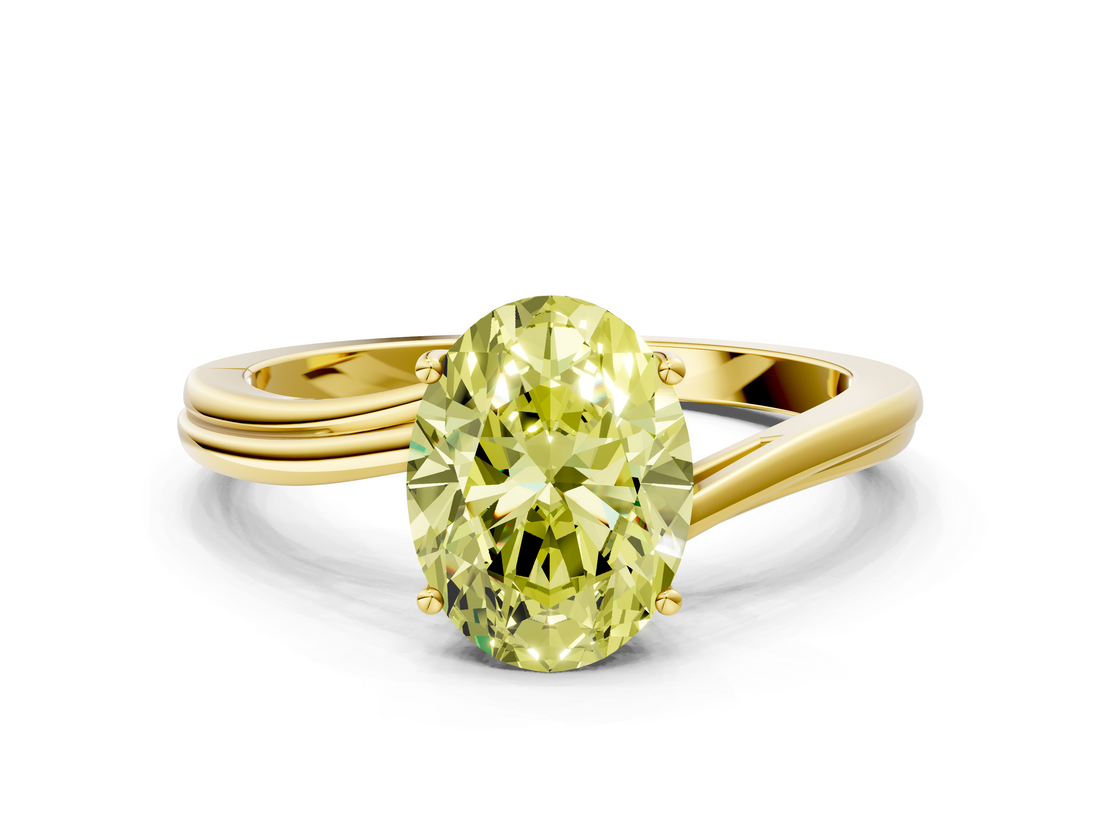 Yellow gold Fancy Yellow Oval  Cut Solitaire Twist Band Ring with Four-Prong Setting_20