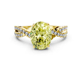 Yellow gold Fancy Yellow Oval Cut Solitaire Twist Pave Diamond Engagement Ring with Prong Setting